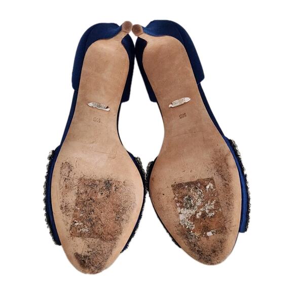 Badgley Mischka Candace Dress Pump Stormy Blue Peep Toe Embellished Size 9 1/2 - Picture 6 of 10